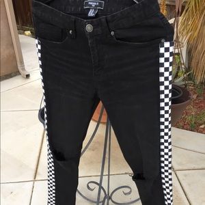 Checkered detail black jeans